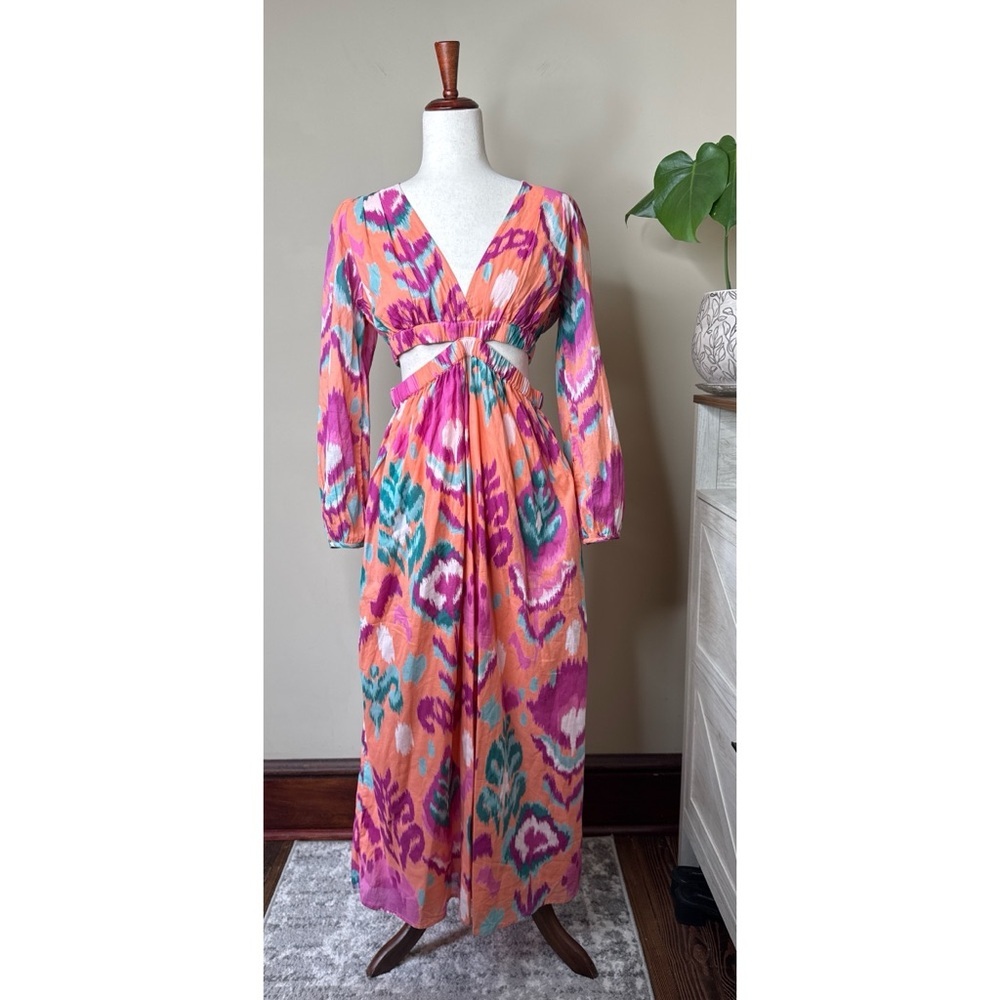 NWT Banjanan Camilla Ikat Floral Spice Midi Dress Multicolor Size Medium - Picture 6 of 11